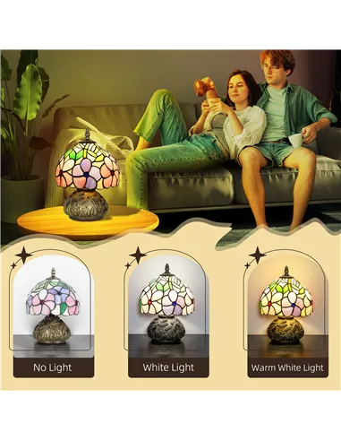 HOMCOM Tiffany-Style Table Lamp with Sculpted Dragonfly Base, Handcrafted Antique Stained Glass Bedside Lamp for Living Room and