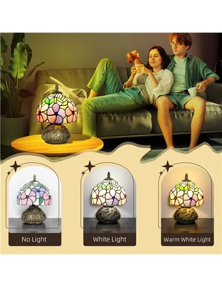 HOMCOM Tiffany-Style Table Lamp with Sculpted Dragonfly Base, Handcrafted Antique Stained Glass Bedside Lamp for Living Room and