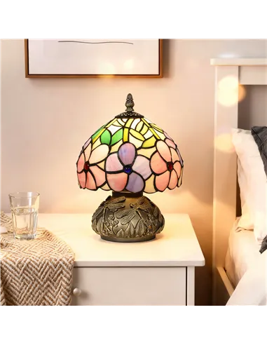 HOMCOM Tiffany-Style Table Lamp with Sculpted Dragonfly Base, Handcrafted Antique Stained Glass Bedside Lamp for Living Room and