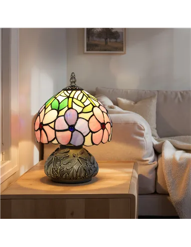 HOMCOM Tiffany-Style Table Lamp with Sculpted Dragonfly Base, Handcrafted Antique Stained Glass Bedside Lamp for Living Room and