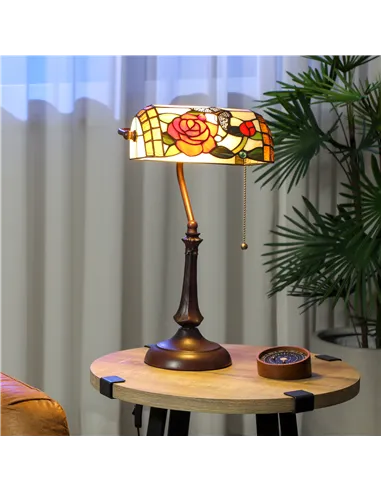 HOMCOM Tiffany-Style Rose and Butterfly Table Lamp - Multi