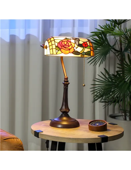 HOMCOM Tiffany-Style Rose and Butterfly Table Lamp - Multi