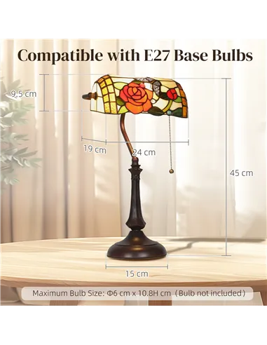 HOMCOM Tiffany-Style Rose and Butterfly Table Lamp - Multi