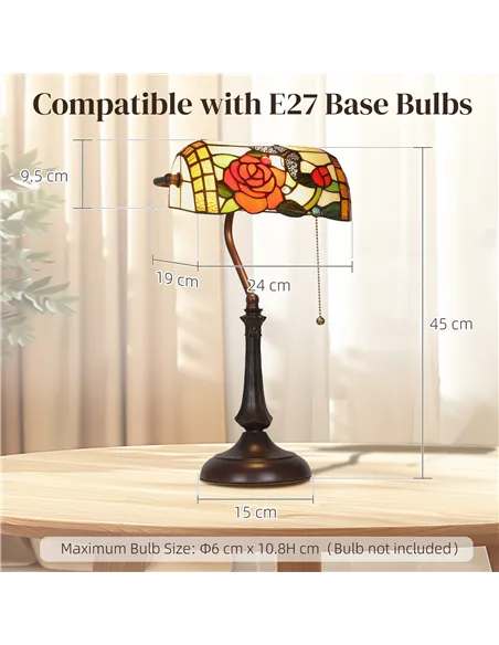 HOMCOM Tiffany-Style Rose and Butterfly Table Lamp - Multi