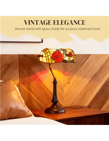 HOMCOM Tiffany-Style Rose and Butterfly Table Lamp - Multi