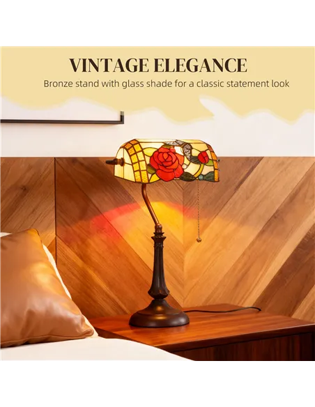 HOMCOM Tiffany-Style Rose and Butterfly Table Lamp - Multi