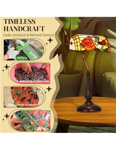 HOMCOM Tiffany-Style Rose and Butterfly Table Lamp - Multi