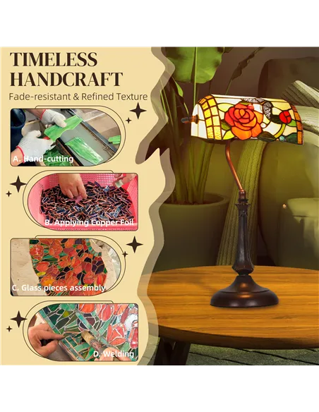 HOMCOM Tiffany-Style Rose and Butterfly Table Lamp - Multi