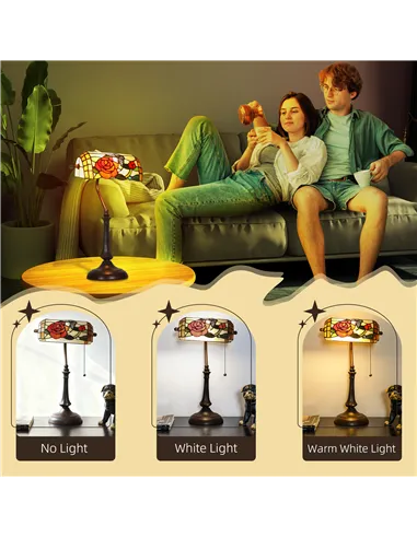 HOMCOM Tiffany-Style Rose and Butterfly Table Lamp - Multi