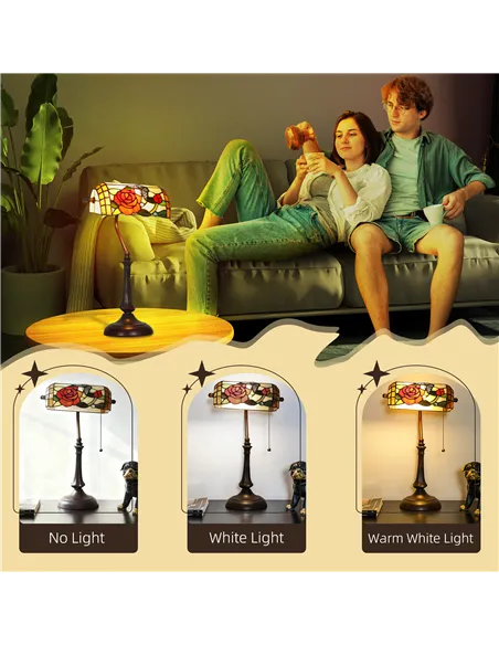 HOMCOM Tiffany-Style Rose and Butterfly Table Lamp - Multi