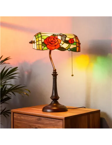 HOMCOM Tiffany-Style Rose and Butterfly Table Lamp - Multi