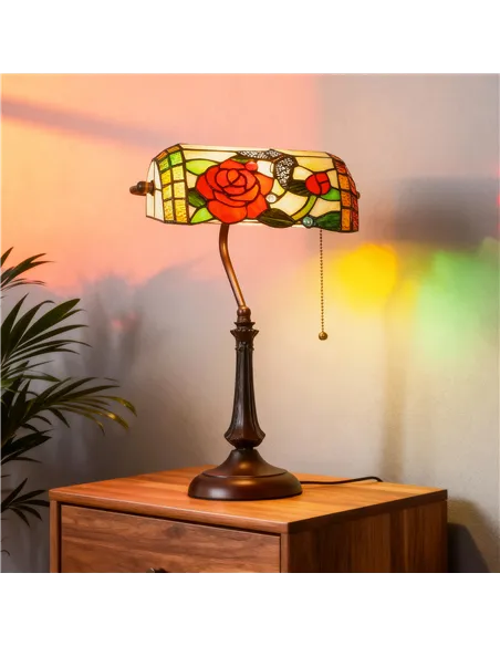 HOMCOM Tiffany-Style Rose and Butterfly Table Lamp - Multi