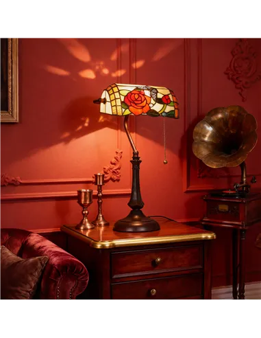 HOMCOM Tiffany-Style Rose and Butterfly Table Lamp - Multi