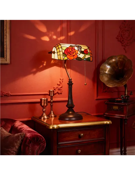 HOMCOM Tiffany-Style Rose and Butterfly Table Lamp - Multi