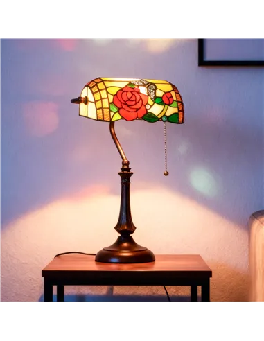 HOMCOM Tiffany-Style Rose and Butterfly Table Lamp - Multi