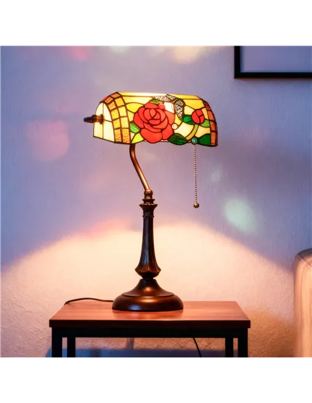HOMCOM Tiffany-Style Rose and Butterfly Table Lamp - Multi