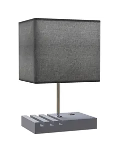 HOMCOM Bedside Lamp with USB A+C Charging Ports and 3 Phone Stands, Modern Table Lamp with Solid Wood Base and Fabric Shade for 