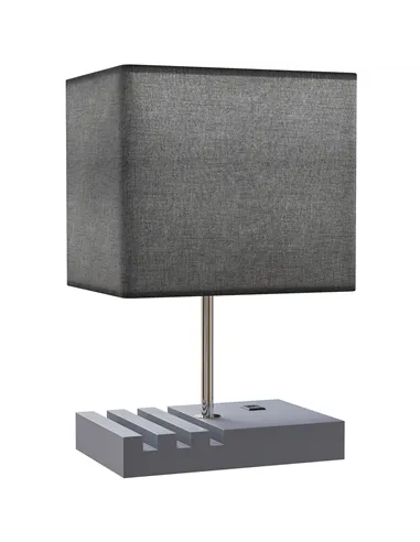 HOMCOM Bedside Lamp with USB A+C Charging Ports and 3 Phone Stands, Modern Table Lamp with Solid Wood Base and Fabric Shade for 