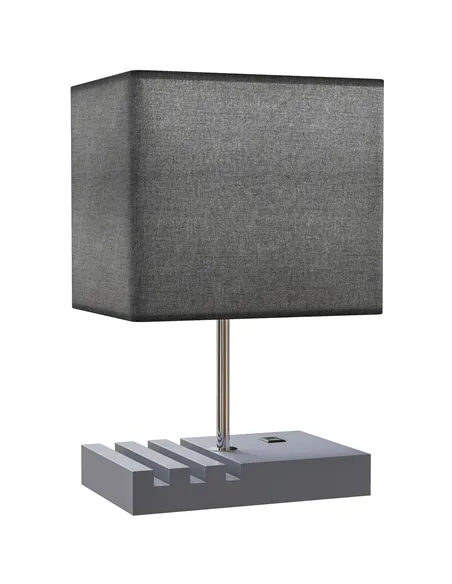 HOMCOM Bedside Lamp with USB A+C Charging Ports and 3 Phone Stands, Modern Table Lamp with Solid Wood Base and Fabric Shade for 