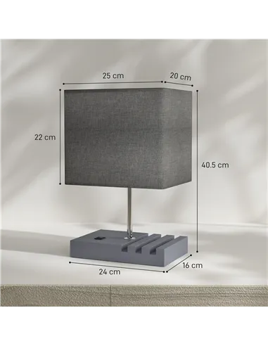 HOMCOM Bedside Lamp with USB A+C Charging Ports and 3 Phone Stands, Modern Table Lamp with Solid Wood Base and Fabric Shade for 