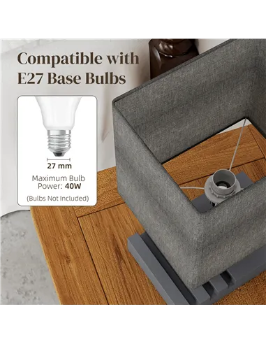 HOMCOM Bedside Lamp with USB A+C Charging Ports and 3 Phone Stands, Modern Table Lamp with Solid Wood Base and Fabric Shade for 