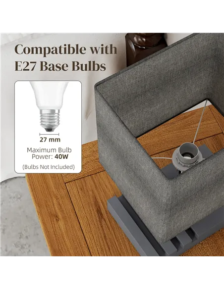 HOMCOM Bedside Lamp with USB A+C Charging Ports and 3 Phone Stands, Modern Table Lamp with Solid Wood Base and Fabric Shade for 