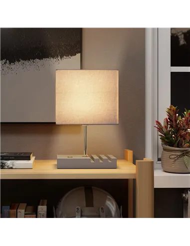 HOMCOM Bedside Lamp with USB A+C Charging Ports and 3 Phone Stands, Modern Table Lamp with Solid Wood Base and Fabric Shade for 