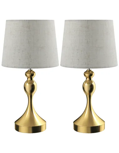 HOMCOM Bedside Lamps Set of 2, Modern Table Lamps with 3 Colour Temperatures, USB A+C Charging Ports and Linen Shade for Living 