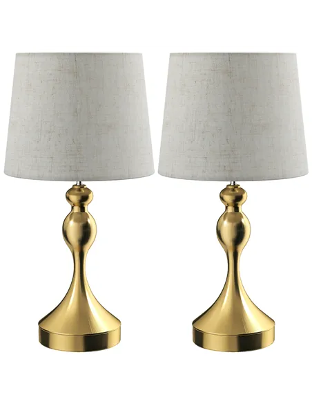 HOMCOM Bedside Lamps Set of 2, Modern Table Lamps with 3 Colour Temperatures, USB A+C Charging Ports and Linen Shade for Living 