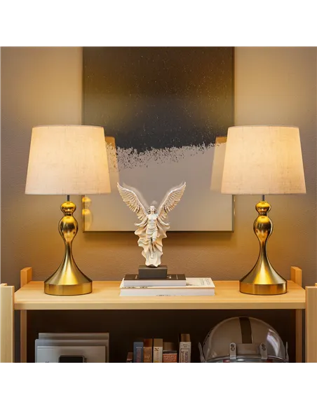 HOMCOM Bedside Lamps Set of 2, Modern Table Lamps with 3 Colour Temperatures, USB A+C Charging Ports and Linen Shade for Living 