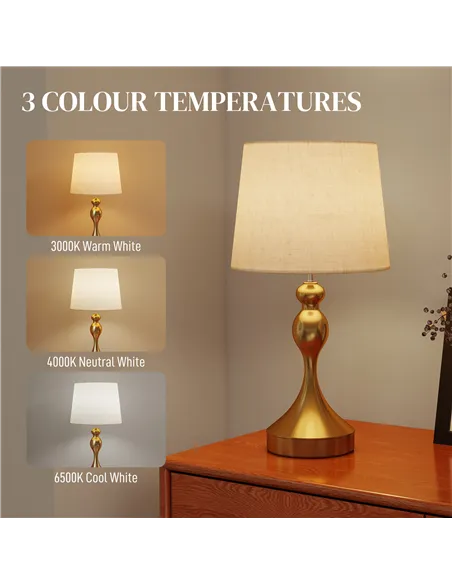 HOMCOM Bedside Lamps Set of 2, Modern Table Lamps with 3 Colour Temperatures, USB A+C Charging Ports and Linen Shade for Living 