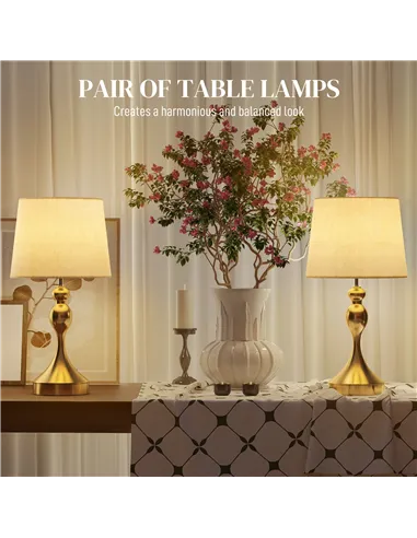 HOMCOM Bedside Lamps Set of 2, Modern Table Lamps with 3 Colour Temperatures, USB A+C Charging Ports and Linen Shade for Living 