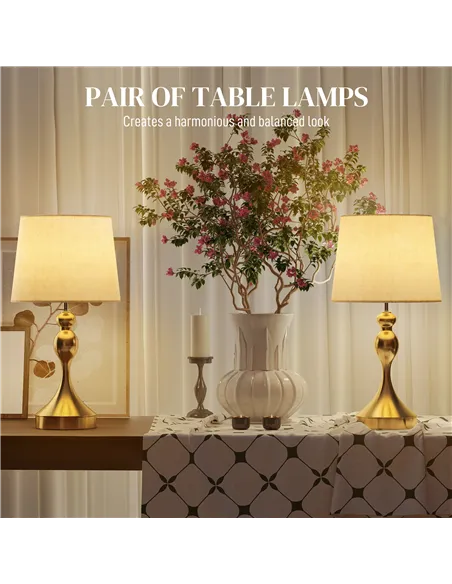 HOMCOM Bedside Lamps Set of 2, Modern Table Lamps with 3 Colour Temperatures, USB A+C Charging Ports and Linen Shade for Living 