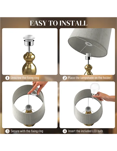 HOMCOM Bedside Lamps Set of 2, Modern Table Lamps with 3 Colour Temperatures, USB A+C Charging Ports and Linen Shade for Living 