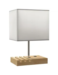 HOMCOM Bedside Lamp with USB A+C Charging Ports and 3 Phone Stands, Modern Table Lamp with Solid Wood Base and Fabric Shade for 