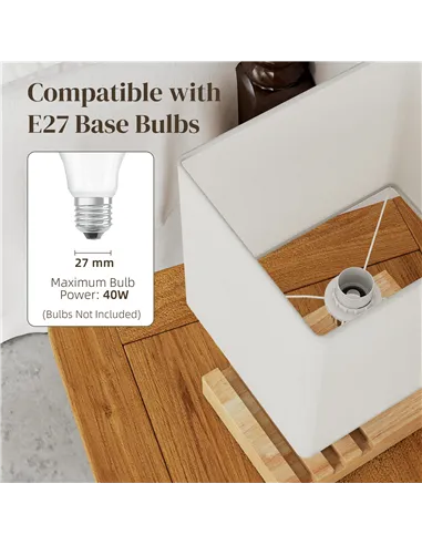 HOMCOM Bedside Lamp with USB A+C Charging Ports and 3 Phone Stands, Modern Table Lamp with Solid Wood Base and Fabric Shade for 