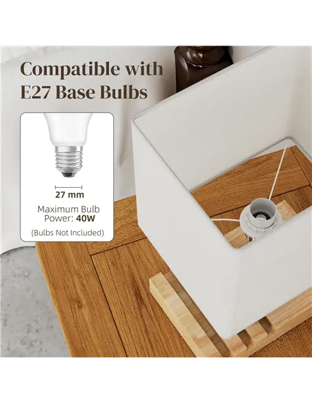 HOMCOM Bedside Lamp with USB A+C Charging Ports and 3 Phone Stands, Modern Table Lamp with Solid Wood Base and Fabric Shade for 