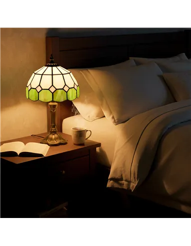 HOMCOM Handmade Art Deco Glass Table Lamp - White/Green