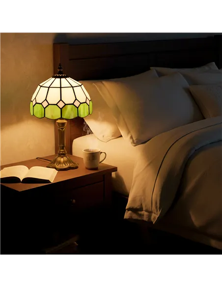 HOMCOM Handmade Art Deco Glass Table Lamp - White/Green