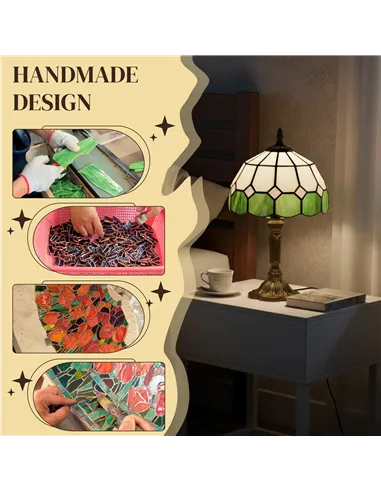 HOMCOM Handmade Art Deco Glass Table Lamp - White/Green