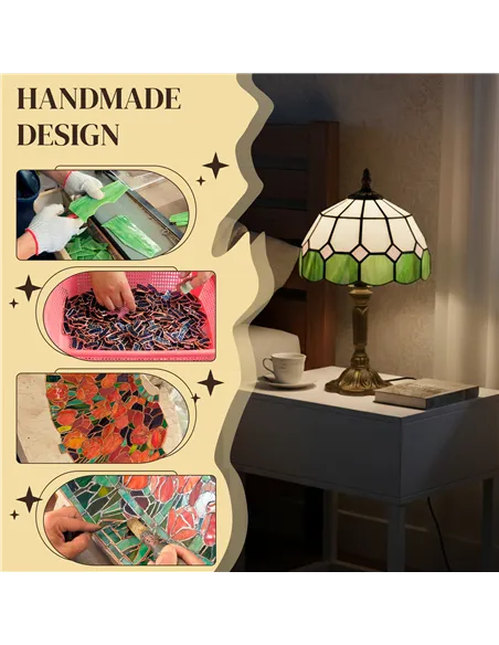 HOMCOM Handmade Art Deco Glass Table Lamp - White/Green