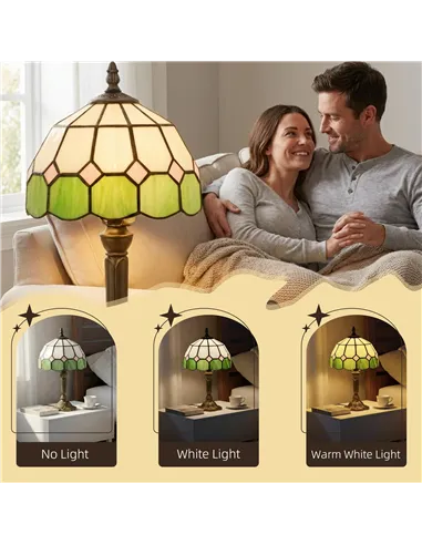 HOMCOM Handmade Art Deco Glass Table Lamp - White/Green