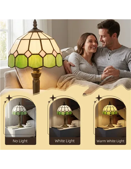 HOMCOM Handmade Art Deco Glass Table Lamp - White/Green