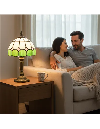 HOMCOM Handmade Art Deco Glass Table Lamp - White/Green