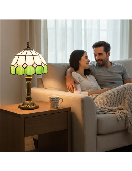 HOMCOM Handmade Art Deco Glass Table Lamp - White/Green