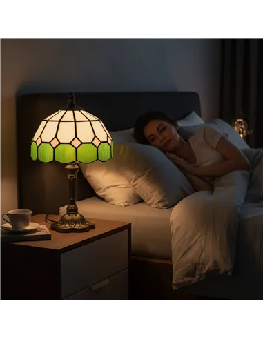 HOMCOM Handmade Art Deco Glass Table Lamp - White/Green