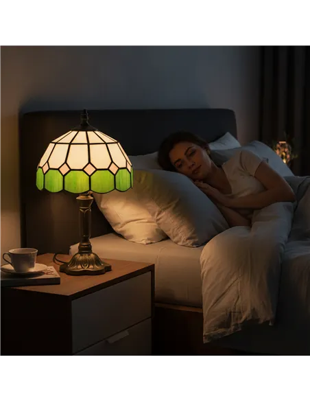 HOMCOM Handmade Art Deco Glass Table Lamp - White/Green