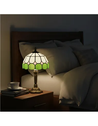 HOMCOM Handmade Art Deco Glass Table Lamp - White/Green