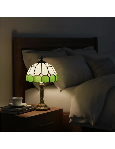 HOMCOM Handmade Art Deco Glass Table Lamp - White/Green