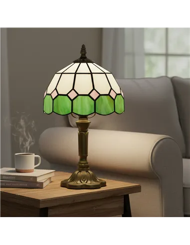 HOMCOM Handmade Art Deco Glass Table Lamp - White/Green